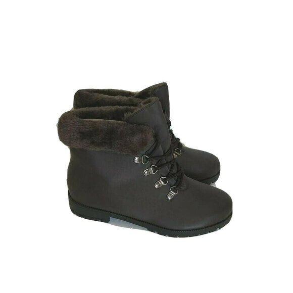 ComfortView Vylon Hiker Ankle Boot Bootie Women Size 7 M Brown Lace Up Faux Fur - Picture 2 of 7
